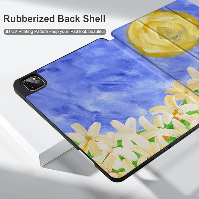 MEEgoodo for iPad Pro 12.9 Case M2 6th/5th/4th/3rd Generation 2022 2021 2020 2018 with Pencil Holder, Tablet Cover with Soft TPU Back Shell, Summer Flowers