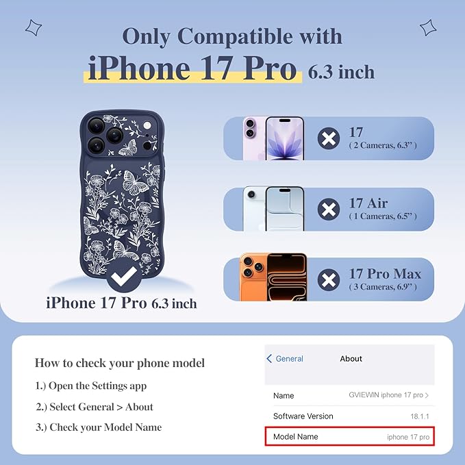GVIEWIN for iPhone 17 Pro Case Compatible with MagSafe [Curly Wave Edge][Full Camera Protection] Floral Translucent Shockproof Magnetic Women Phone Case for iPhone 17 Pro 6.3'', Tuberose/Blue