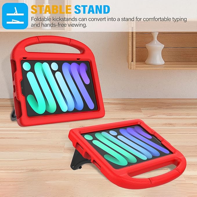 SUPLIK Kids Case for iPad mini 7 (A17 Pro) 2024 & iPad mini 6 (A15) 2021, 8.3-inch iPad mini 6th/7th Generation Case with Screen Protector, Durable Shockproof Kids Cover with Handle Stand, Red