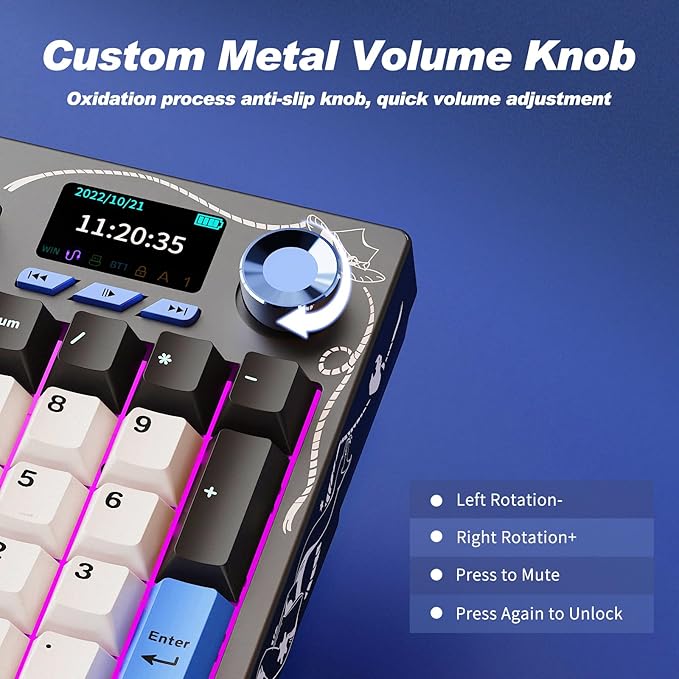 NACODEX AK35I V4 Customizable Wireless Gaming Mechanical Keyboard, Wired/Wireless 2.4G/BT, Gasket Structure, 10000mAh Battery, Full-Color RGB, 1.14-inch Color Screen, Knob, Multi-Function Keys.