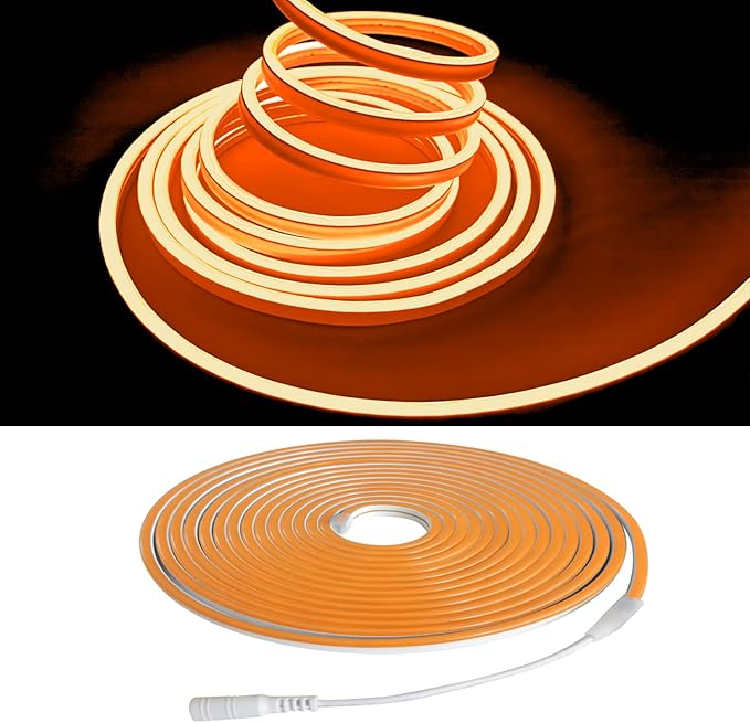 Orange Neon LED Strip Lights, 16.4ft 12V Waterproof Flexible Light for Indoor/Outdoor Decoration (Includes Power Adapter)