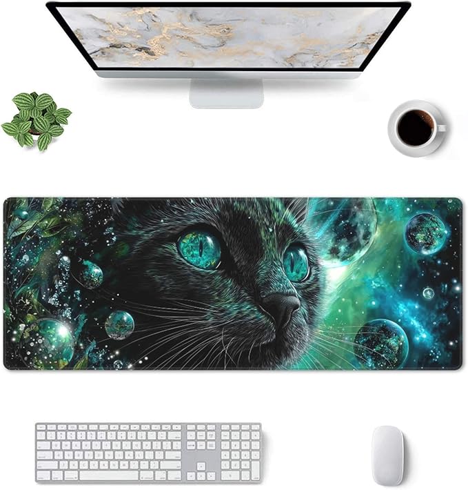 Cat Moon Mouse Pad Extended Large Gaming Mouse Pad XL Stitched Edges for Gamer Home Office 31.5 X 11.8 Inch
