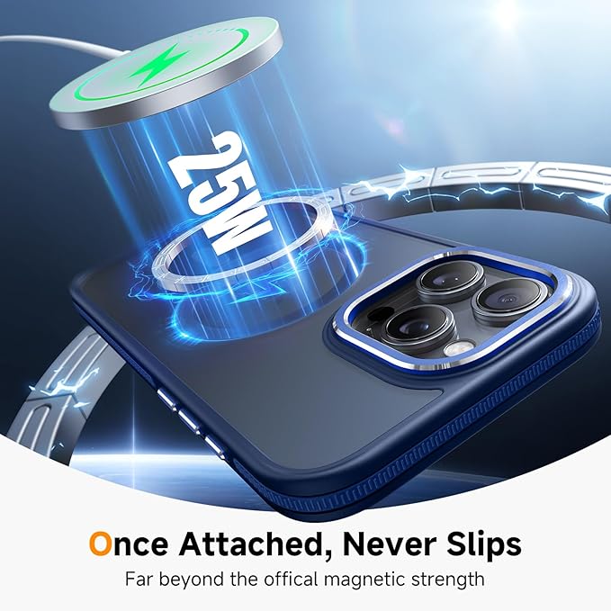 Magnetic 3 in 1 for iPhone 15 Pro Max Case, [Omni-Directional Protection] with 1x Screen Protector + 1x Camera Cover, [Seamless Work with Magsafe] Protective Silm Case for iPhone 15 Pro Max Blue