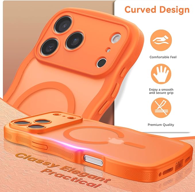 BENTOBEN Magnetic for iPhone 17 Pro Max Case, Cute Wavy [Full Camera Protection][Compatible with MagSafe] Matte Anti-Slip Bumper Women Girls Boys Protective Cover for 17 ProMax 6.9", Cosmic Orange