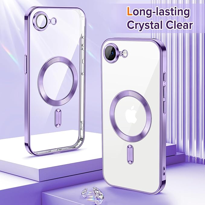 Hython Magnetic Clear for iPhone 17e Case with Camera Lens Protector [Compatible with MagSafe] Luxury Plating Edge Slim Soft TPU Cover Protective Phone Case for iPhone 17e 6.1", Light Purple