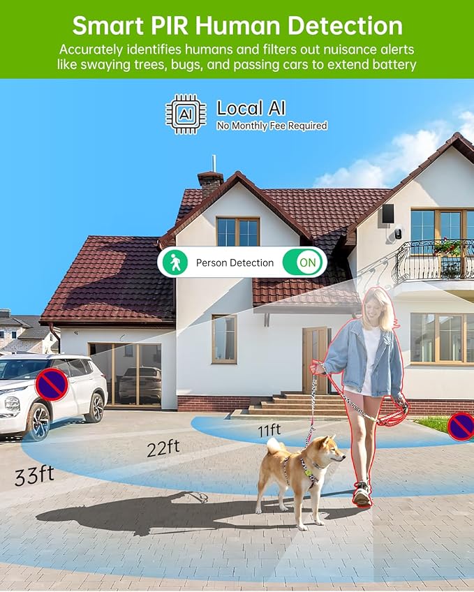 SYMYNELEC 2K Solar Security Cameras Wireless Outdoor 2-Pack, No Monthly Fee, Home Security System with Color Night Vision, Person Detection, Waterproof, Compatible with Alexa, 2.4GHz WiFi