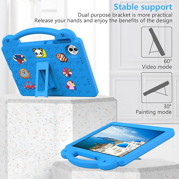 AKABEILA Compatible with Honor Pad 10 2025 12.1 inch Tablet Case, Kids Friendly Universal Lightweight Shockproof Protective Case with Shoulder Strap & Stand Handle Sky Blue