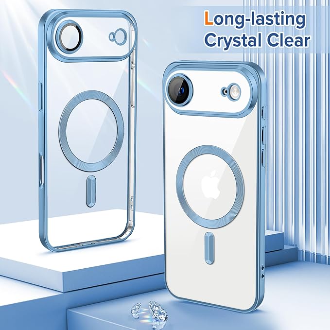 Hython Magnetic Clear for iPhone Air Case with Camera Lens Protector [Compatible with MagSafe] Luxury Plating Edge Slim Soft TPU Cover Protective Phone Case for iPhone Air 6.5", Matte Light Blue