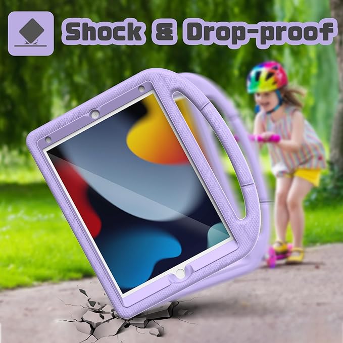 YIHE Kids Case for iPad 9th/8th/7th Generation, iPad Pro 10.5 & Air 3, Shockproof Protective Cover with Handle Stand & Screen Protector for 10.2/10.5 Inch iPads, Light Purple