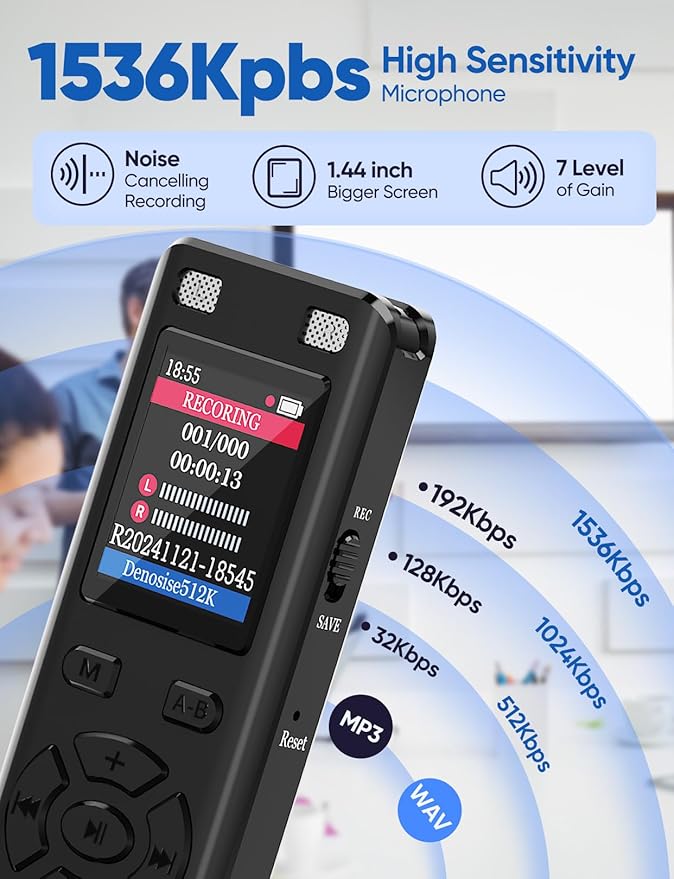 Voice Recorder - 128GB 9280 Hours Voice Activated Recorder Device with Playback, Noise Reduction, MP3 Player & Password - for Lectures, Meetings, Interviews