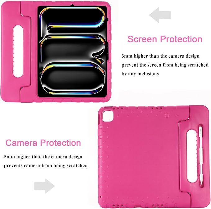 Kids Case for iPad Air 13-inch M3/M2 & iPad Pro 13 inch Case M5/M4 (2025/2024) with Pencil Holder/Kickstand Lightweight Convertible Handle Stand EVA Shockproof Rugged Protective Cover, Rose