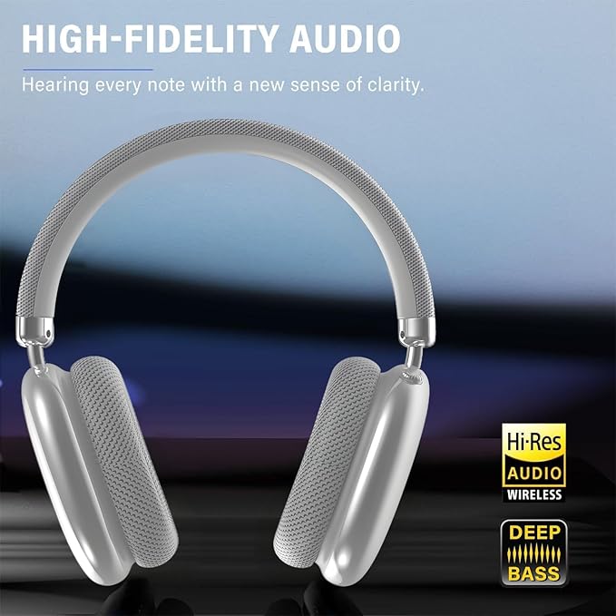 Wireless Headphones Bluetooth Headphones Active Noise Cancelling Over-Ear Head-Phones with Microphones, 24 Hours Playtime, HiFi Audio Adjustable Headset for iPhone/Android/Samsung - White