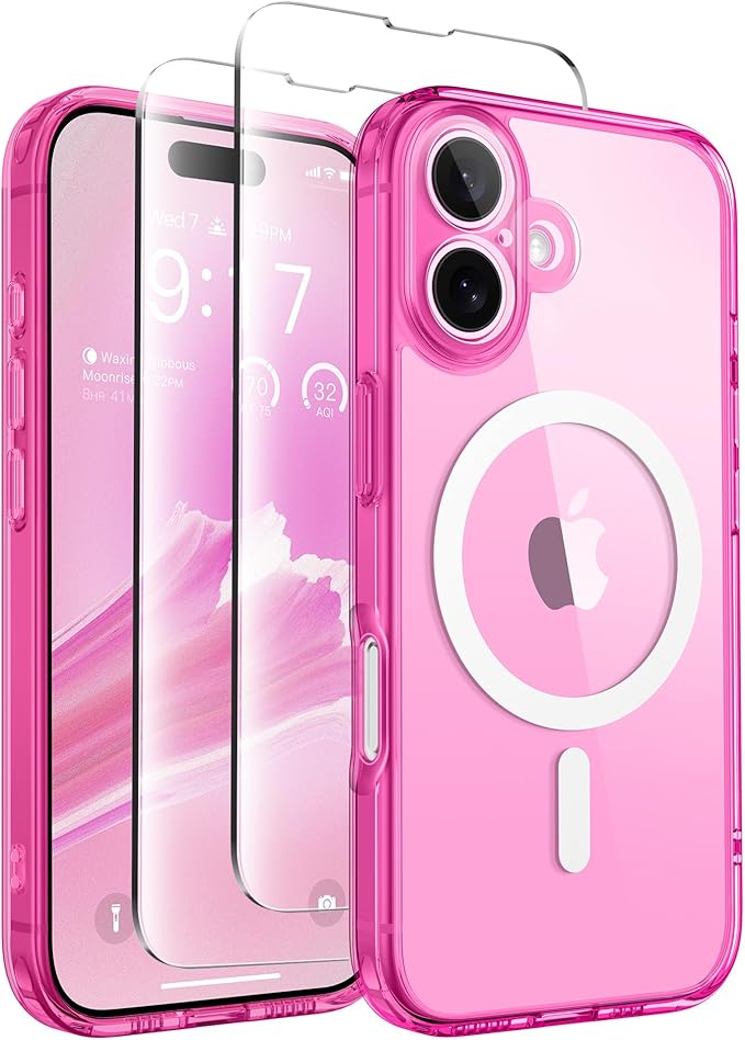 CAPRARO Magnetic Compatible with iPhone 16 Case, Upgraded [Full Camera Protection] [Compatible with MagSafe] Protective Translucent Matte Women Girl Phone Case Cover, Clear Neon