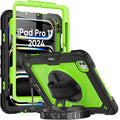 iPad Pro 11 Case 2024 Model A2836/A2837/A3006 with Screen Protector | Shockproof Rugged Protective Case W/Stand Hand Strap Shoulder Strap Support Apple Pencil Pro Charging | Green