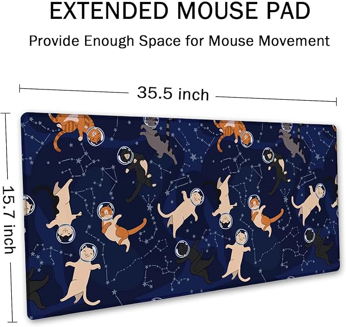 SSOIU Cute Cats & Constellations Desk Mat - Extra Large, XXL Gaming Mouse Pad, 35.5" x 15.7"