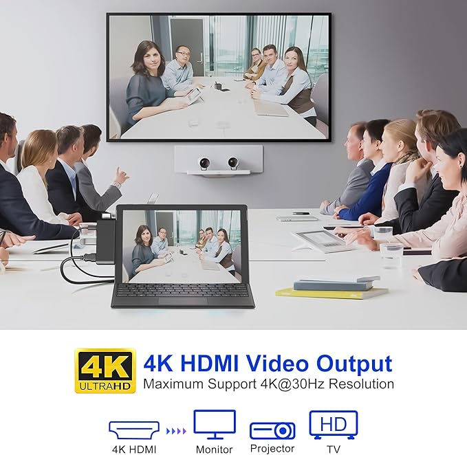 Surface Pro 11/10/9 Hub Docking Station with 4K HDMI, Thunerbolt 4(8K Video+40Gbps+100W PD), 100M Ethernet, USB 3.0, 3.5mm Audio, SD/TF Card Slot - USB C Hub Adapter for Surface Pro 11/Pro 10/Pro 9