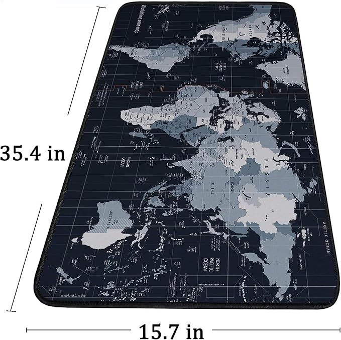 Large Extended Gaming Mouse Pad with Stitched Edges,(35.4X15.7In) Durable Non-Slip Natural Rubber Base, Waterproof Computer Keyboard Pad Mat for Esports Pros/Gamer/Desktop/Office/Home, Map