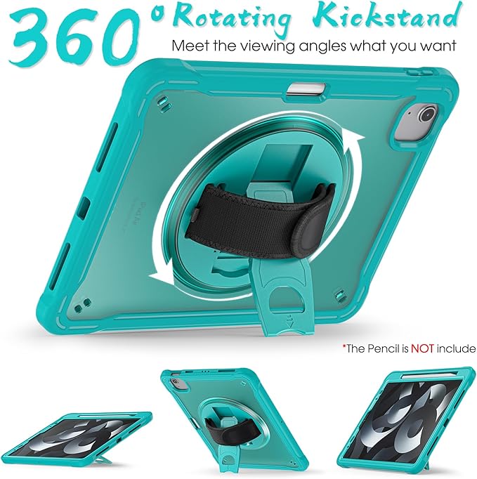 BRAECNstock Case for iPad Air 11-inch M4 2026/ M3 2025/ M2 2024 and Air 5th/4th Gen 10.9‘’ & Pro 11-inch 1st-4th 2018-2022 Kids Cover with Pencil Holder,Screen Protector,Handle Stand-Light Blue
