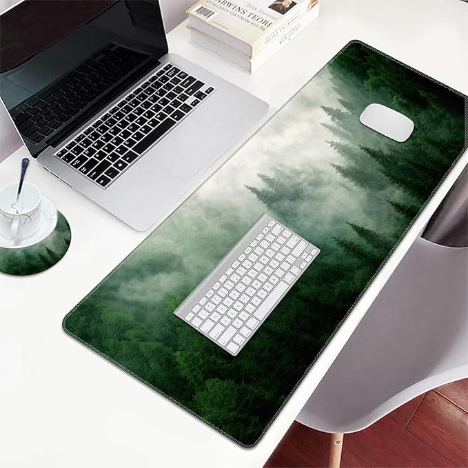 Extended Large Mouse Pad, Functional Desk Pad with Stitched Edges, XXL Mouse Pad Large (31.5x11.8 Inch) w/Brilliant Design, Desk Mat Keyboard Pad Non Slip Base Gaming Mousepad - Forests