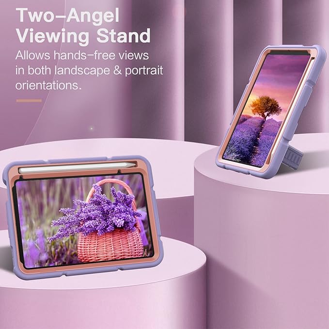 Grifobes Case for iPad mini 7th 2024 (A17 Pro) / Mini 6th Generation 2021 8.3", Heavy Duty Shockproof Cover with Pencil Holder Stand, for i Pad Mini 7/6 Gen 8.3 inch Case (Purple+Pink)