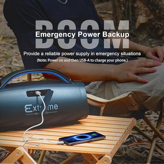 DOSS Extreme Boom Pro 100W Portable Speaker, 2+2 Channel, Deep Bass, IPX6 Waterproof, Bluetooth 5.3, 20H Playtime, Power Bank, Dynamic RGB Lights, Outdoor Speaker for Camping, Beach, Poolside - Blue