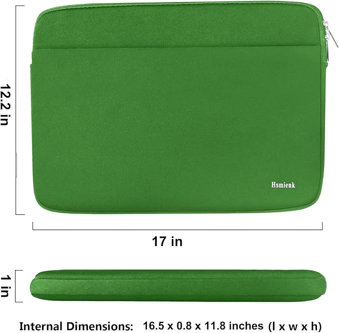 Laptop Sleeve 17 Inch, Shockproof Protective Notebook Case with Accessory Pocket, Briefcase Carrying Bag Compatible with 17-17.3 Inch Laptop, Computer, Notebook, Green