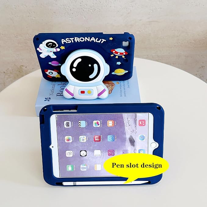 3D Cute Astronaut Case for iPad 10th Gen (2022) 10.9 inch/iPad (A16) 11th 2025 11 inch,Cartoon Pretty Space Astronaut Soft Silicone Foldable Stand Case with Lanyard for Kids Teens Girl Women