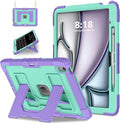 Kids Friendly Case for iPad Air 13 Inch M4 M3 M2 2026/2025/2024 Case with Pencil Holder & Shoulder Strap, Military Grade Shockproof Kickstand Hard Shell Protective Cover,Purple+Mint