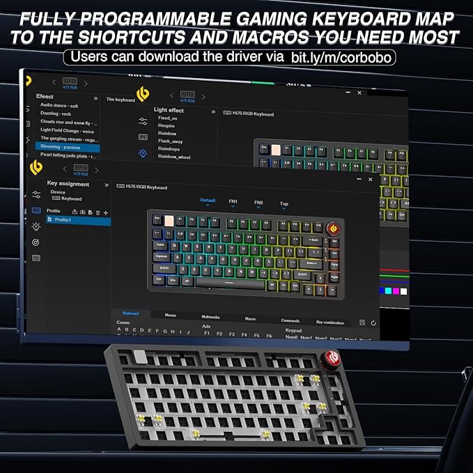 LEOBOG Hi75C Pro Wireless Mechanical Keyboard Kit – Aluminum Alloy Gasket Mount 75% Barebones DIY Base with Hot Swap, RGB Backlighting & Volume Knob – Enhanced Custom Gaming Keyboard Build, 4000mAh