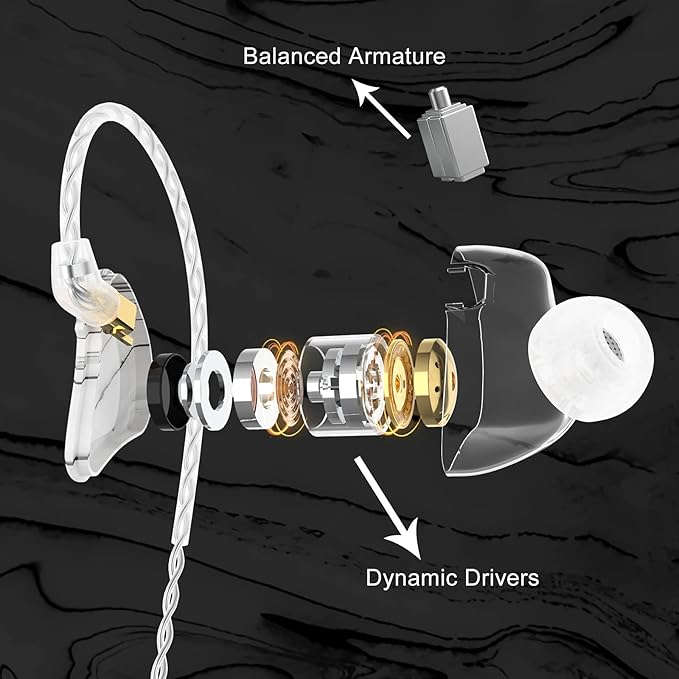 BASN MMCX Triple Driver in-Ear Monitors with Rich Bass, HiFi Stereo IEM Earphones with Upgraded Detachable Cables for Audiophiles Musicians (Porcelain White)