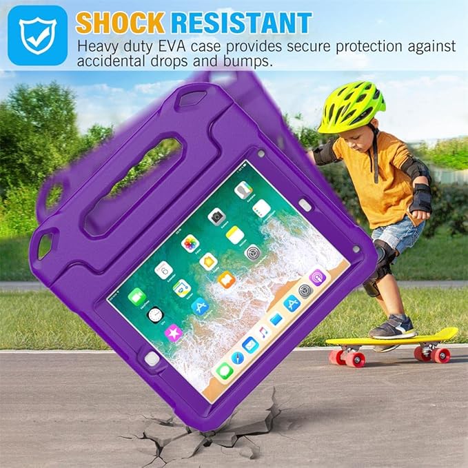 SUPLIK Kids Case for iPad 5th/6th Generation (9.7 inch, 2017/2018), iPad Air 1 & Air 2 & Pro 9.7 Case with Screen Protector, Durable Shockproof Protective Cover with Handle Stand, Purple