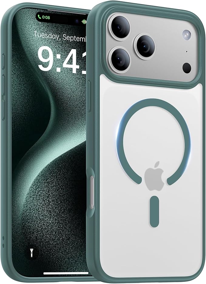 Magnetic for iPhone 17 Pro Max Case,[Anti-Slip][Compatible with MagSafe][Military Grade Drop Protection] Shockproof Protective Translucent Phone Case for iPhone 17 Pro Max Case,Night Green
