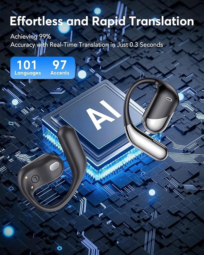 Paekole H5 AI Translation Earbuds: Real-Time 2-Way Language Translator Device (198+ Languages) for Face-to-Face & Travel, Bluetooth Headphones, Audifonos Traductores - Classic Black