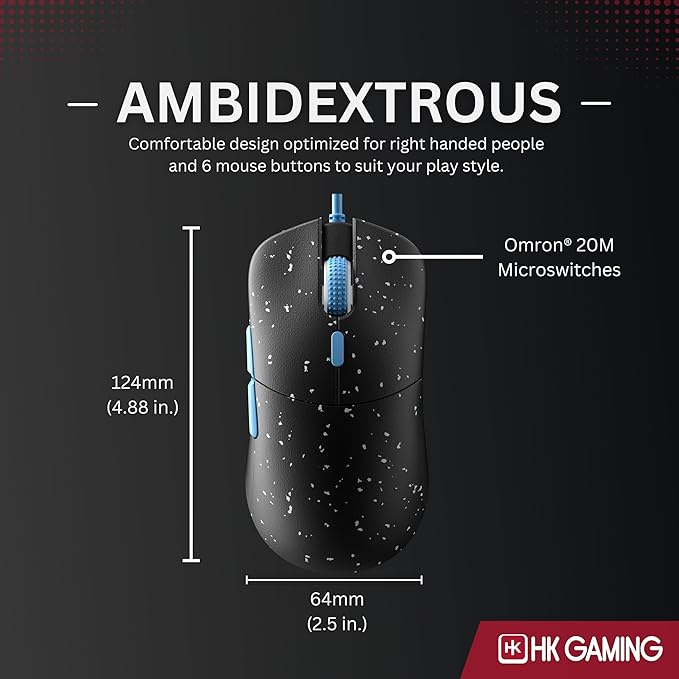 HK GAMING Mira XM1 Ultra Lightweight Gaming Mouse | 58 Grams | max 16000 cpi | 1kHz USB Wired | 6 Buttons | Anti Slip Grips (Phantom)