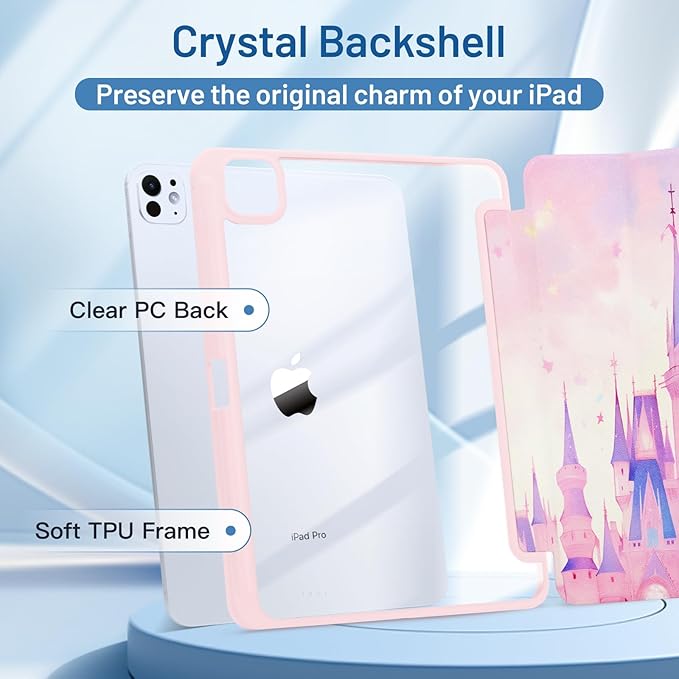 MrARTIST for for iPad Pro 11 Inch Case (M5/M4) 2025/2024 6th/5th Generation Case Cute for Women Girls Girly Kawaii Aesthetic Design for Apple Tablet Cover with Pencil Holder, Castle