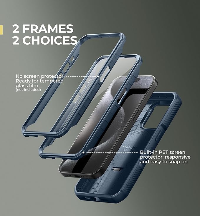 Dexnor for iPhone 15 Pro Case with Slide Camera Cover & Adjustable Kickstand & Built-in Screen Protector, Magnetic Rugged Shockproof Bumper Cases Heavy-Duty Magnetic Protective Cover, Navy Blue