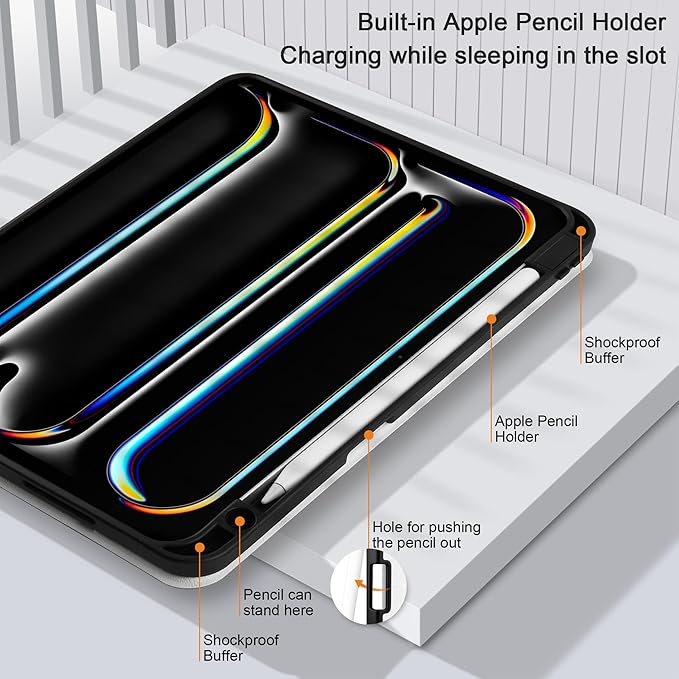 DONGKE Case for iPad Pro 11 inch (M5 2025 / M4 2024, 6th & 5th Generation) – [Built-in Pencil Holder] Ultra Slim PU Leather Trifold Stand Cover with Soft TPU Back, Auto Wake/Sleep, Blue Stripes