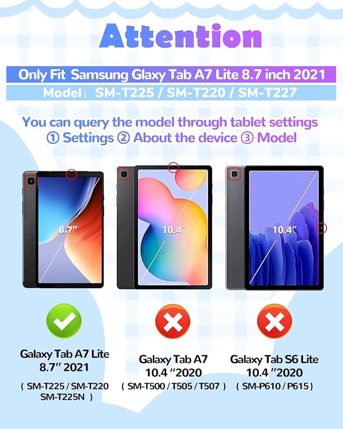 Wazzasoft for Samsung Galaxy Tab A7 Lite Case 8.7 Inch Girls Cute Girly Cartoon Kawaii Pretty Purple Design Cover with Stand & Strap Unique Women Silicone Funda for Samsung Table A7 Lite Cases 2021