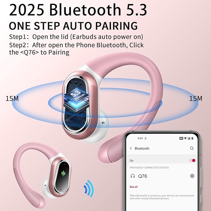 Wireless Earbuds, 2026 Bluetooth 5.4 Headphones Sport, 50Hrs HiFi Stereo Deep Bass Over-Ear buds with ENC Noise Cancelling Mic, IP7 Waterproof & LED Display Earphones with Earhooks for Workout/Running