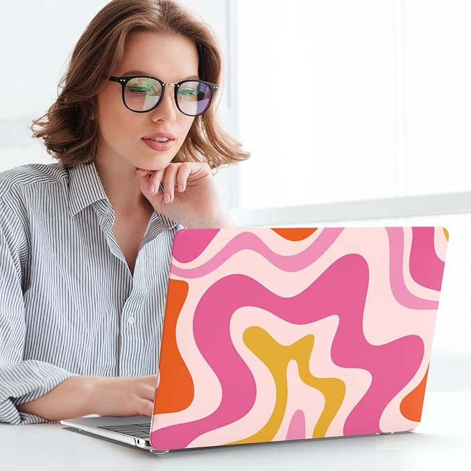 iCasso Compatible with MacBook Air 13 inch Case 2021 2020-2018 Release A2337 M1 A2179 A1932 Touch ID, Plastic Hard Shell Case for Mac Air 13.3+ Keyboard Cover + Screen Protector, Pink Abstract Wave