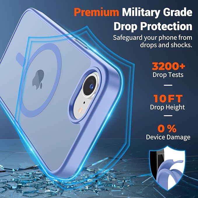 SUPFINE Magnetic for iPhone 17e Case/iPhone 16e Case (Compatible with MagSafe)(Military Grade Drop Protection) Translucent Matte with Anti-Fingerprint Phone Case,Blue Purple