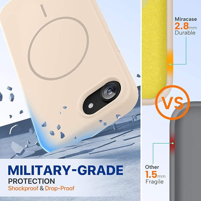 Miracase Magnetic for iPhone 17e Case & iPhone 16e Case, [Soft Anti-Scratch Microfiber Lining], Compatible with MagSafe, Silicone Shockproof Protection Phone Case for iPhone 17e/16e, Sand