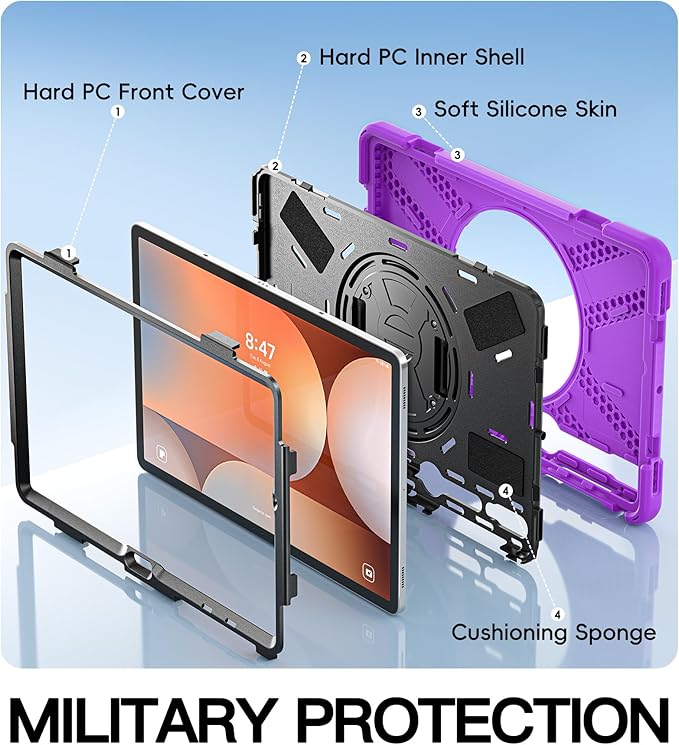 BRAECN for Samsung Galaxy Tab S10+ Plus/S9+/S9 FE + /S8+ Plus/S7 +Plus /S7 FE 12.4 Inch,Heavy Duty Shockproof Case with S Pen Holder&360 Rotating Hand Strap/Kickstand/Shoulder Strap -Purple