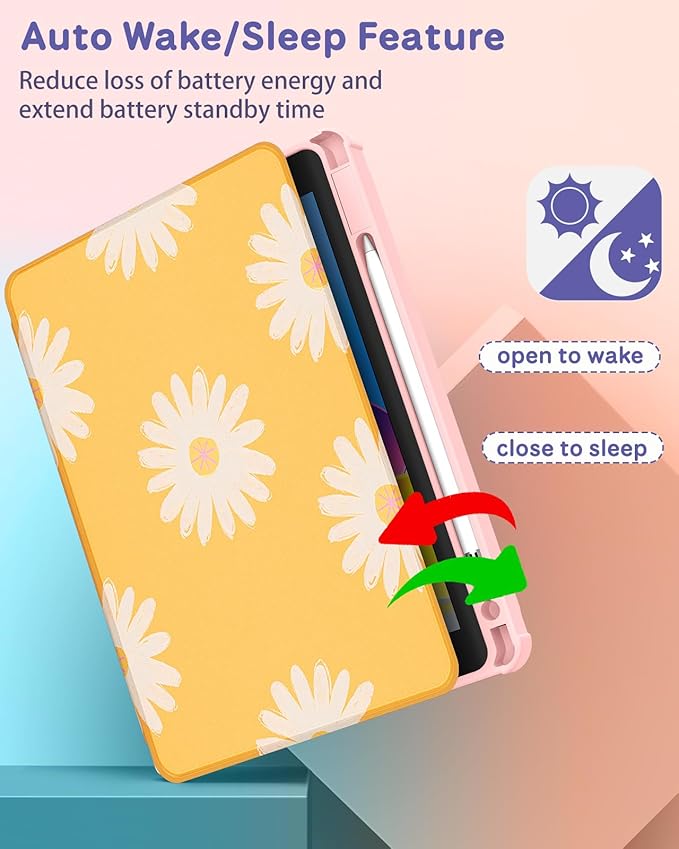 Uppuppy for iPad Air 11 inch Case, Air 5th/4th Generation 10.9, Pro 11'' Case Women Girls for Apple Pencil Holder Girly Cute Yellow Flower Rotating Folio Cover for iPad Air 5/4 (2022/2020)/Pro 11"