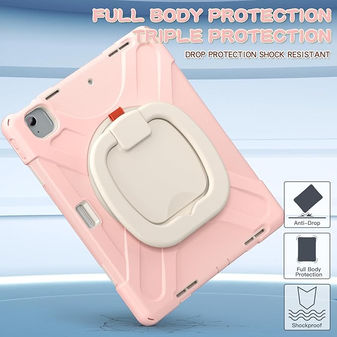 SCSVPN Case for iPad Air 13 inch M4/ M3/ M2 (2026/2025/2024) & iPad Pro 12.9 Case 6th/5th/4th/3rd Gen 2022 2021 2020 2018, Protective Cover w/Pencil Holder, Rotate Stand/Handle, Shoulder Strap, Pink