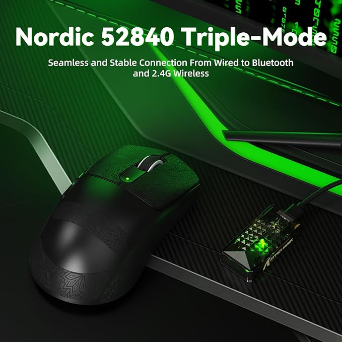 ATTACK SHARK V5 Wireless Gaming Mouse with 42000 DPI -PAW3950 MAX Sensor -55g Ultra-Lightweight-Nordic 52840 MCU,Wired/BT/2.4GHz Wirelss Programmable Mouse for PC/Mac (Black Sticker)