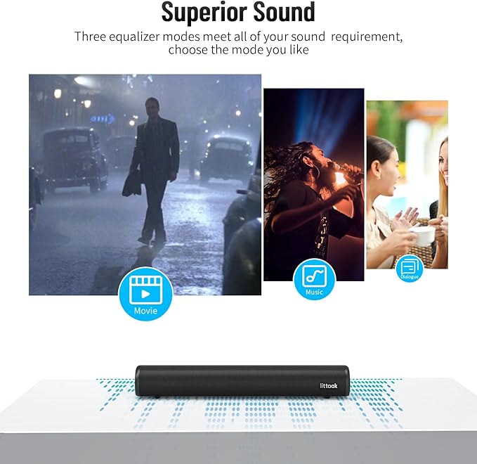 LITTOAK Sound Bar for TV, BT 5.0 Soundbar, 50 Watt 16 Inch Soundbars for Home Audio, Gaming, Projectors, TV Speakers Supports HDMI ARC/Optical/RCA/USB/AUX in and Sub Out Connection, Wall Mountable
