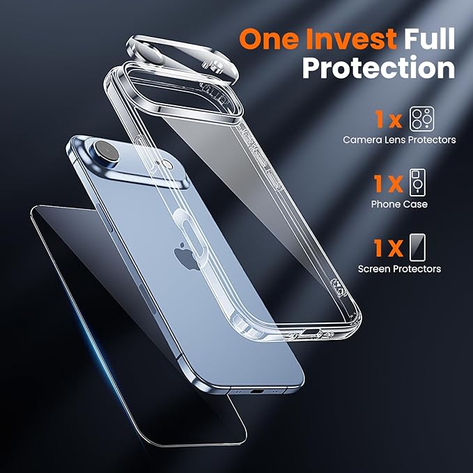 toushion 3 in 1 for iPhone Air Case Clear,Yellowing-Resistant Acrylic Back, Screen Protector *1 & Camera Lens Protector*1, Shockproof for Phone Cover 6.5 inch