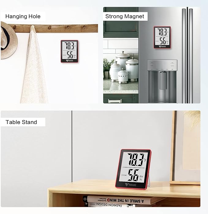 DOQAUS Digital Hygrometer Indoor Thermometer Humidity Gauge Room Thermometer with 5s Fast Refresh Accurate Temperature Humidity Monitor for Home, Bedroom, Baby Room, Office, Greenhouse, Cellar, Red