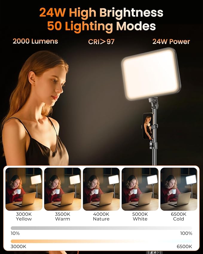 Torjim 12'' LED Video Light Kit | High Brightness | 5 Lighting Modes | 3000-6500K Studio Lights with Tripod Stand, Phone Holder &Wireless Remote | Professional Photography Lighting for Video Recording